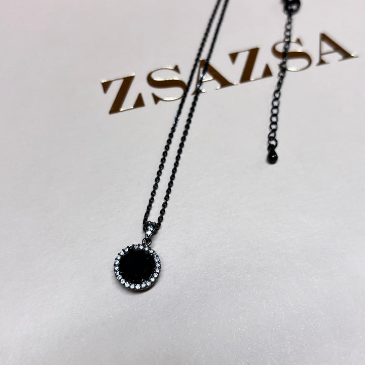 Dainty all black zircone pendant