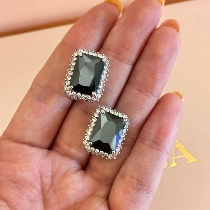 Rectangular black preciosa crystals French clip earrings