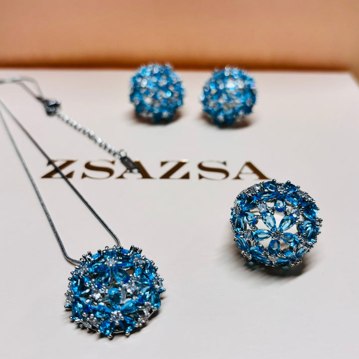 Flower zircone silver set