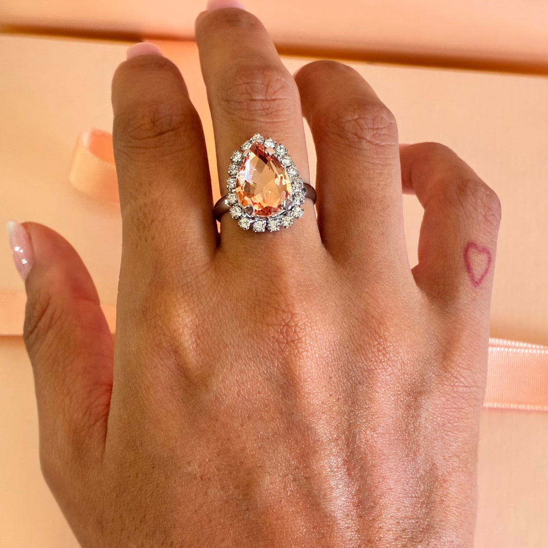 Teardrop Peach  Preciosa crystals silver set