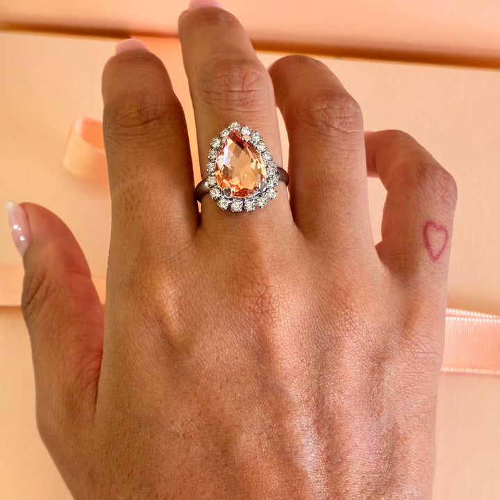 Teardrop Peach  Preciosa crystals silver set