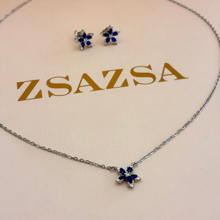 Dainty navy blue flower zircone set