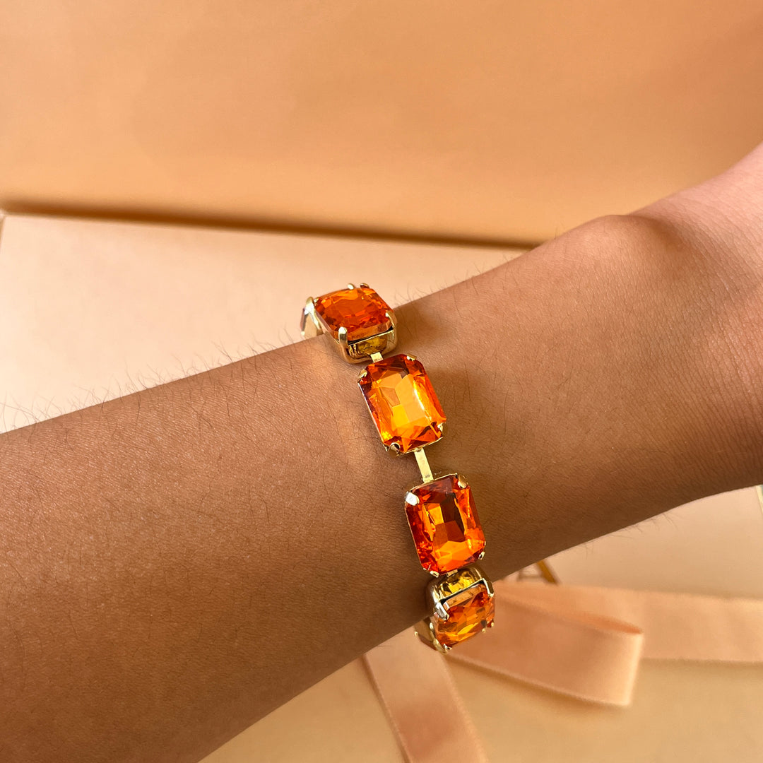 Orange rectangular Swarovski crystals earrings and bracelet