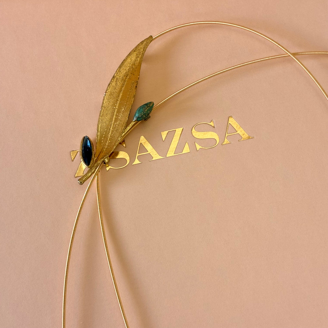 Handmade leafs navy blue Swarovski necklace