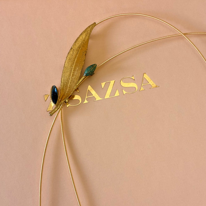 Handmade leafs navy blue Swarovski necklace