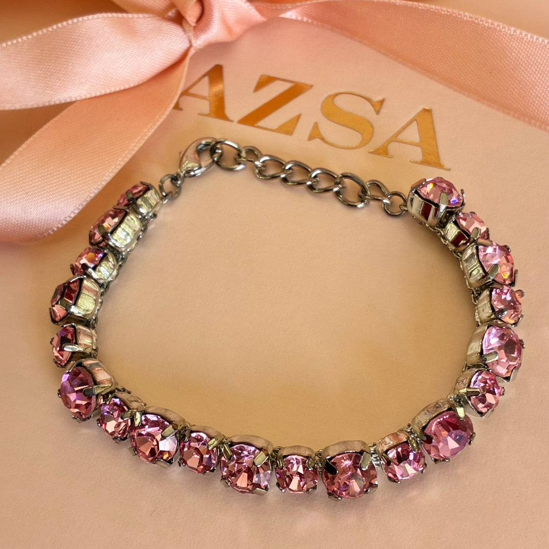 Pink Swarovski crystals silver bracelet