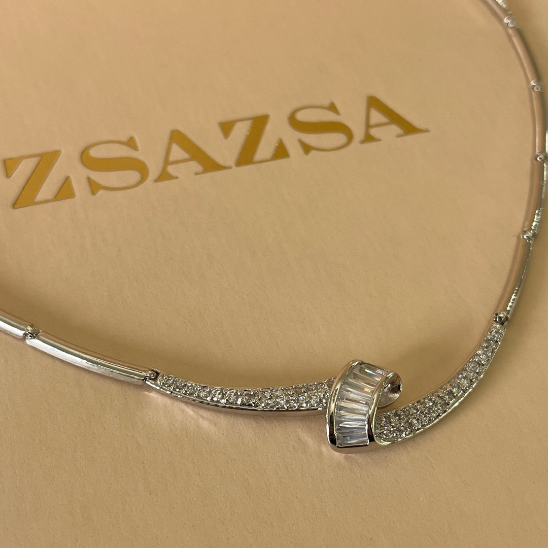 Silver zircone twisted baguette set