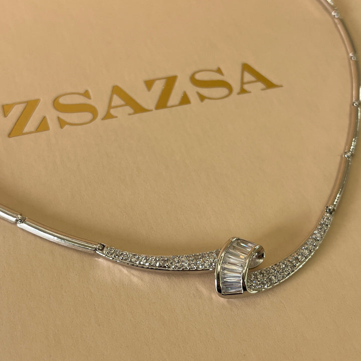 Silver zircone twisted baguette set