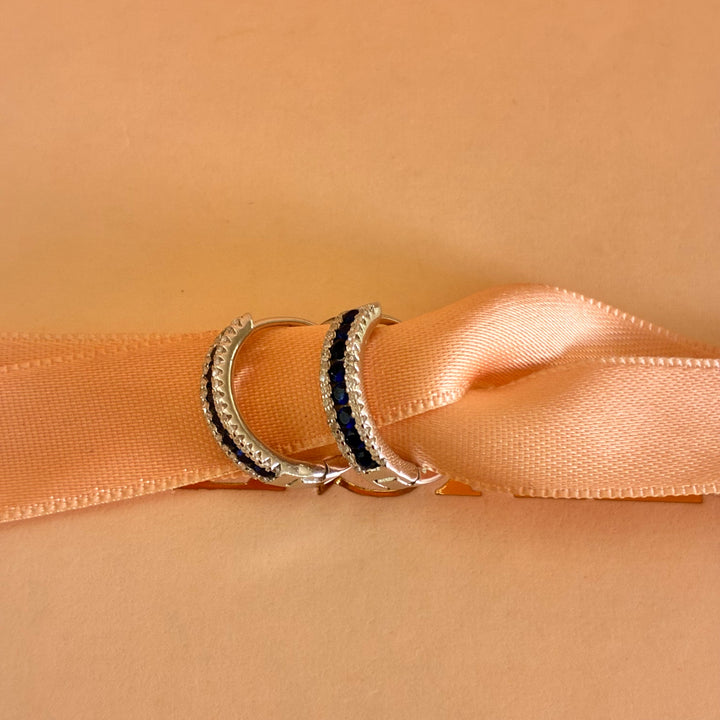 Navy blue sterling silver hoops