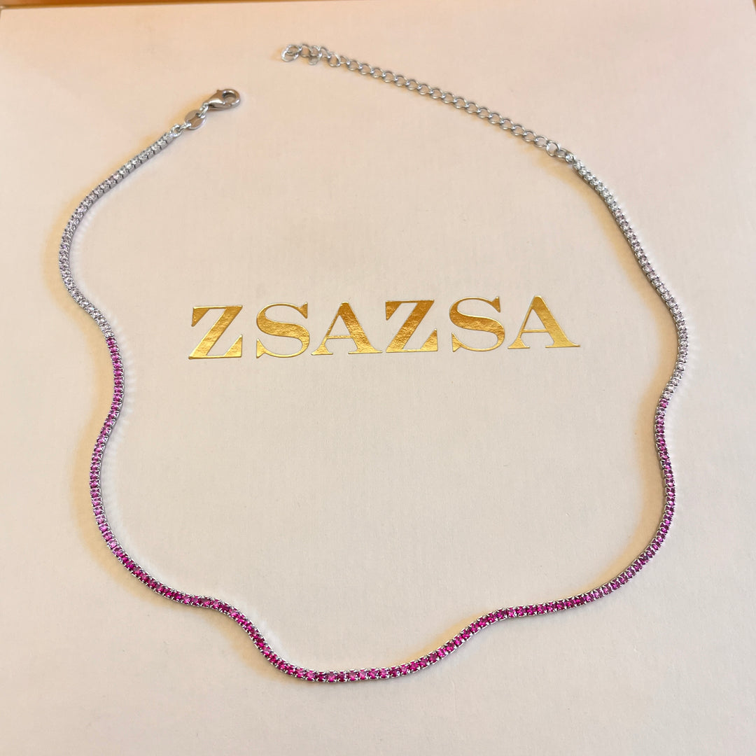 Gradient fuchsia zircone necklace and bracelet