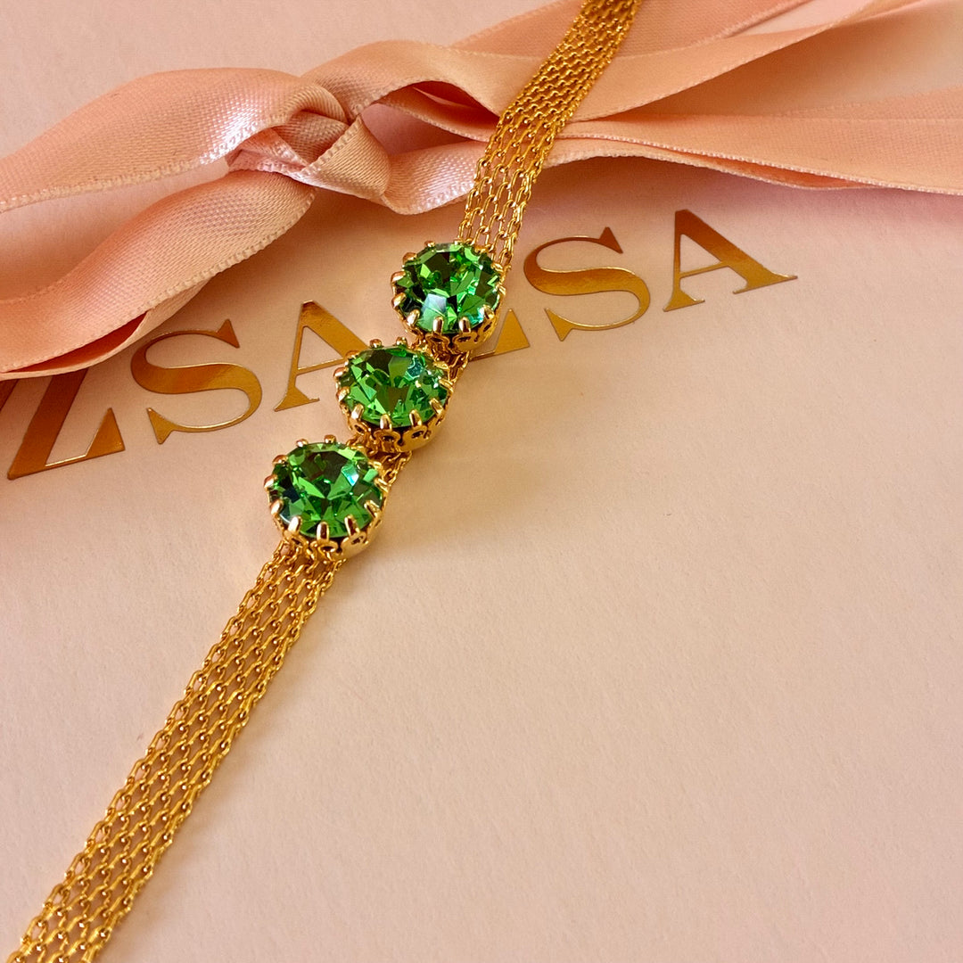 3 green stones Preciosa crystals bracelet