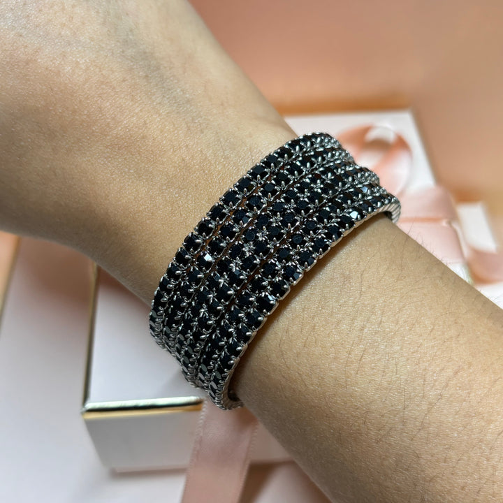 6 rows black silver bangle