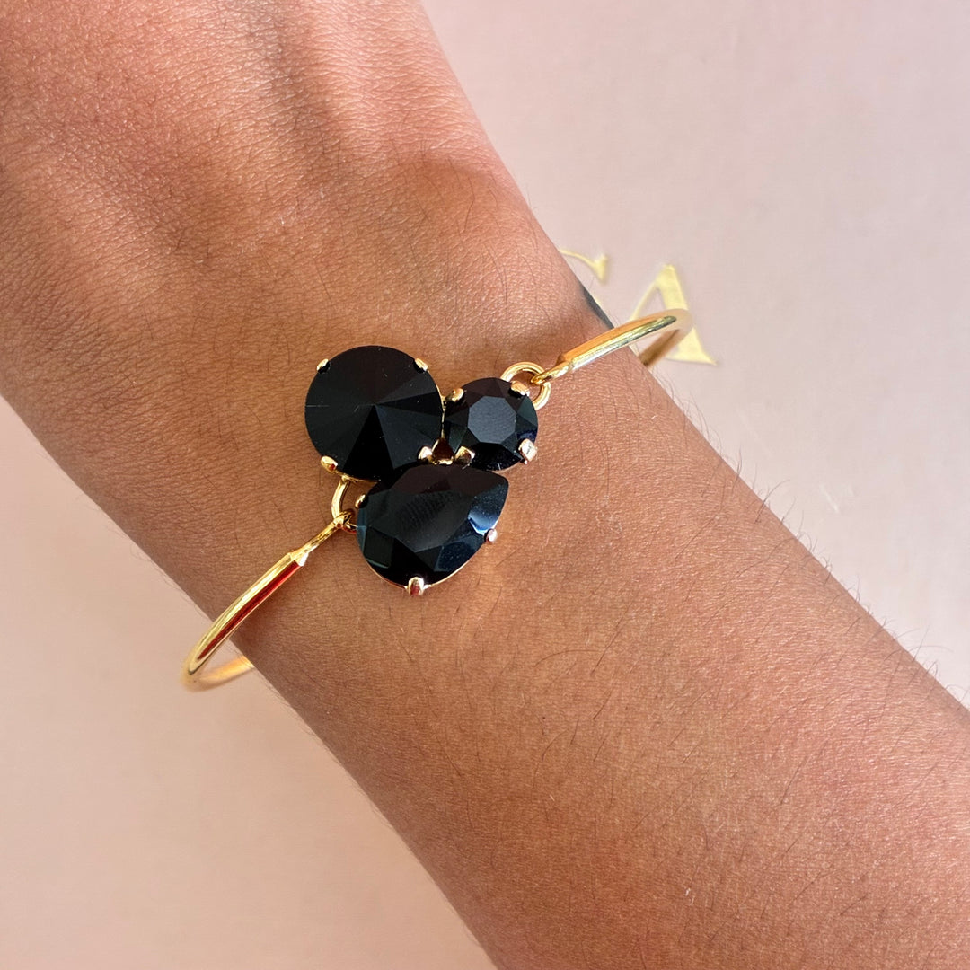 Black Swarovski crystals gold plated set