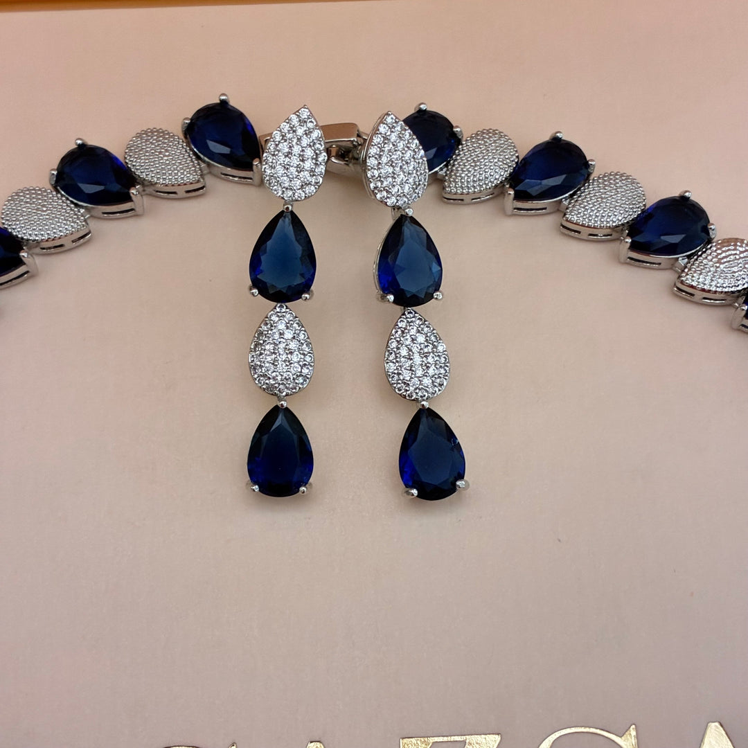 Navy blue zircone silver set
