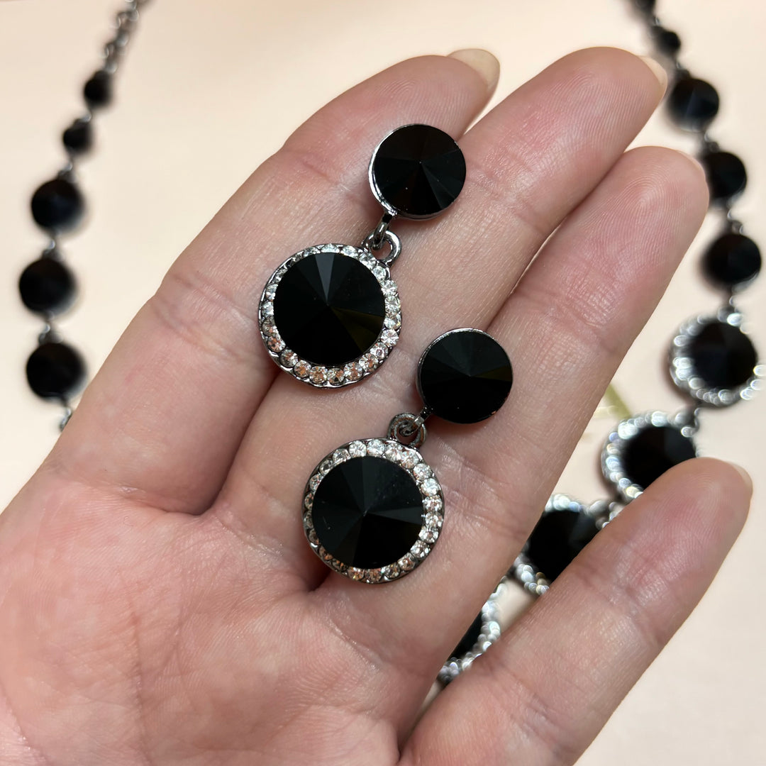 Black rhinestone silver set