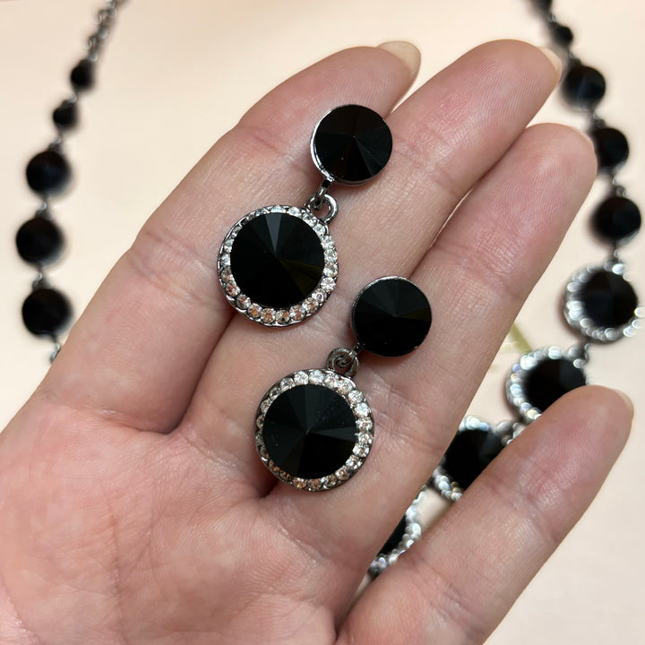 Black rhinestone silver set