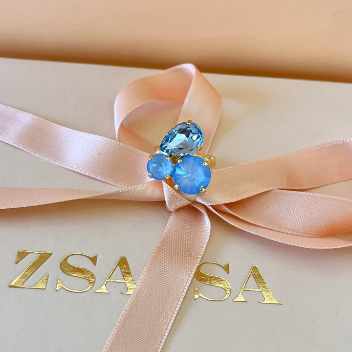 Light blue multistones Swarovski crystals ring