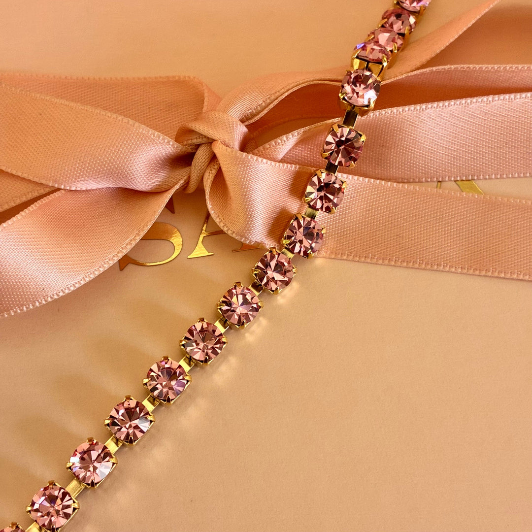 Pink Swarovski crystals gold plated bracelet