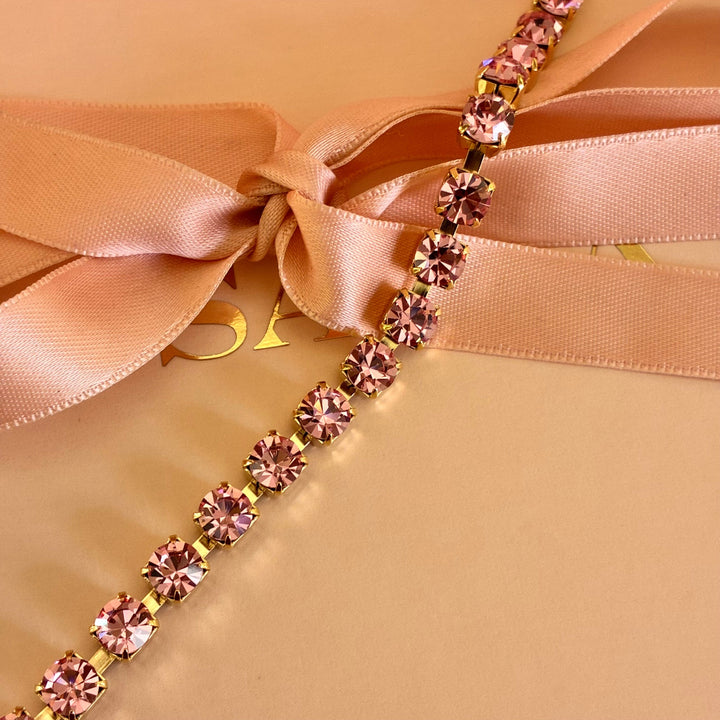 Pink Swarovski crystals gold plated bracelet