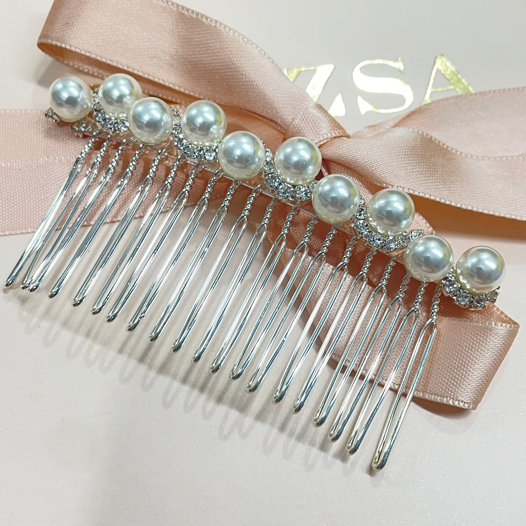 silver and pearl simple hair comb