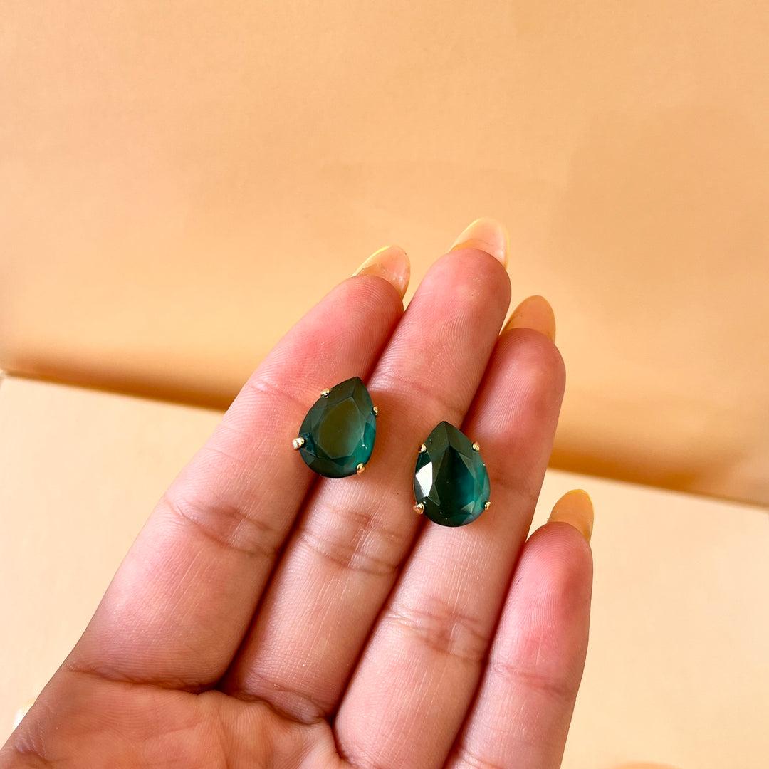 Dark green teardrop Swarovski crystals studs