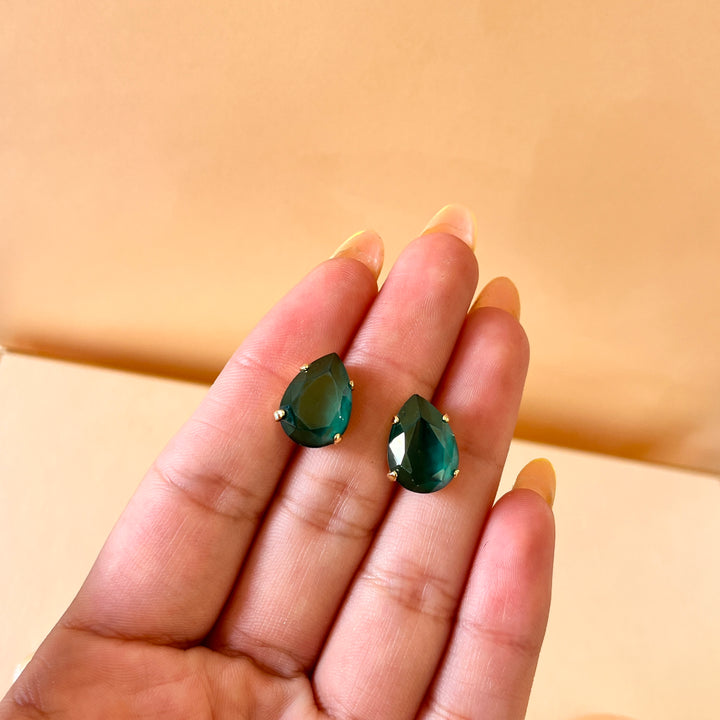 Dark green teardrop Swarovski crystals studs