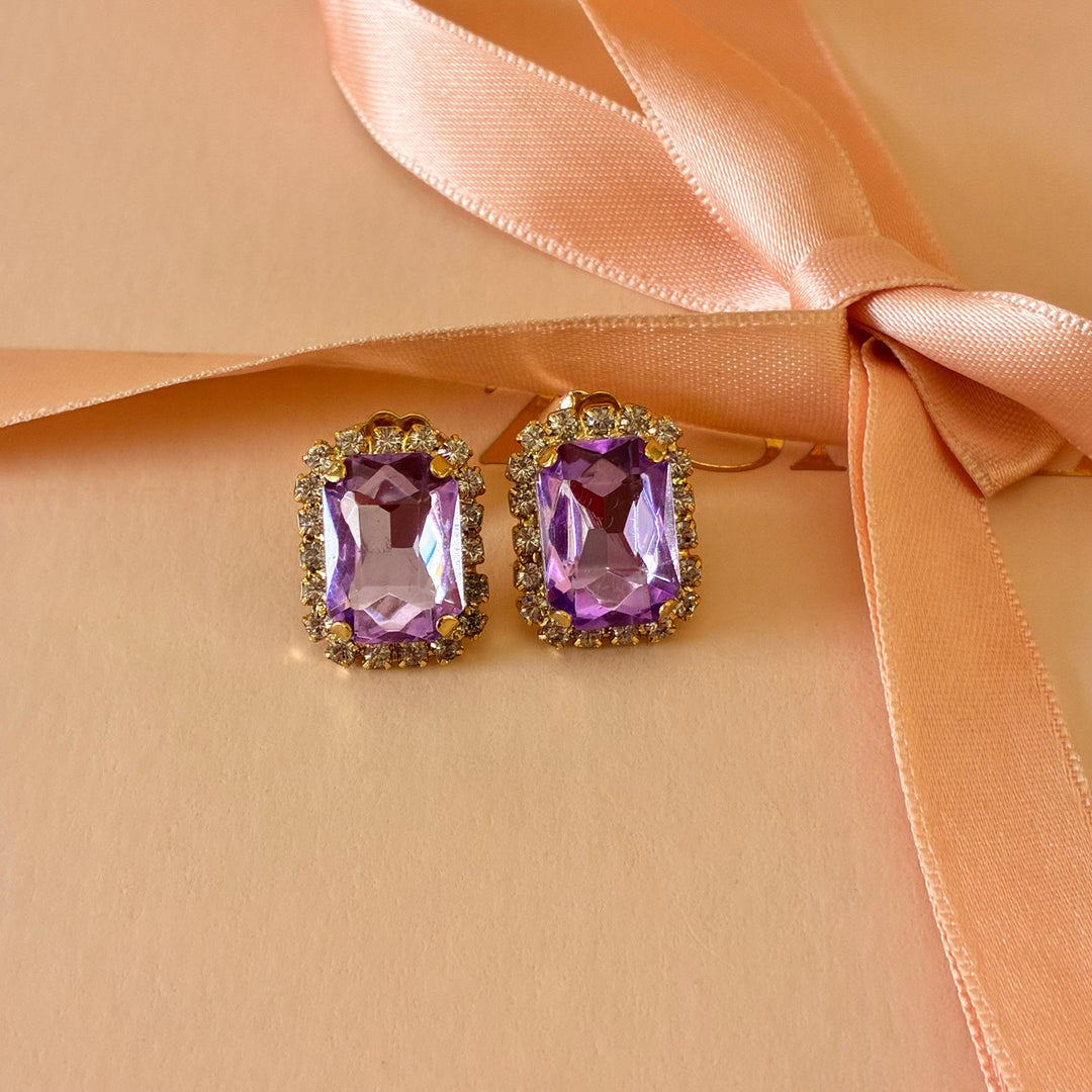 Rectangular lilac Preciosa Crystals gold plated pendant set