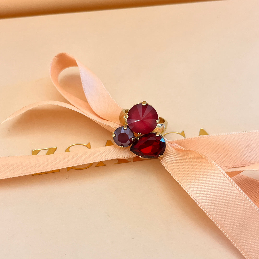 Shade of red Swarovski crystals ring