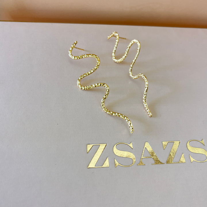 Gold handmade snake earrings