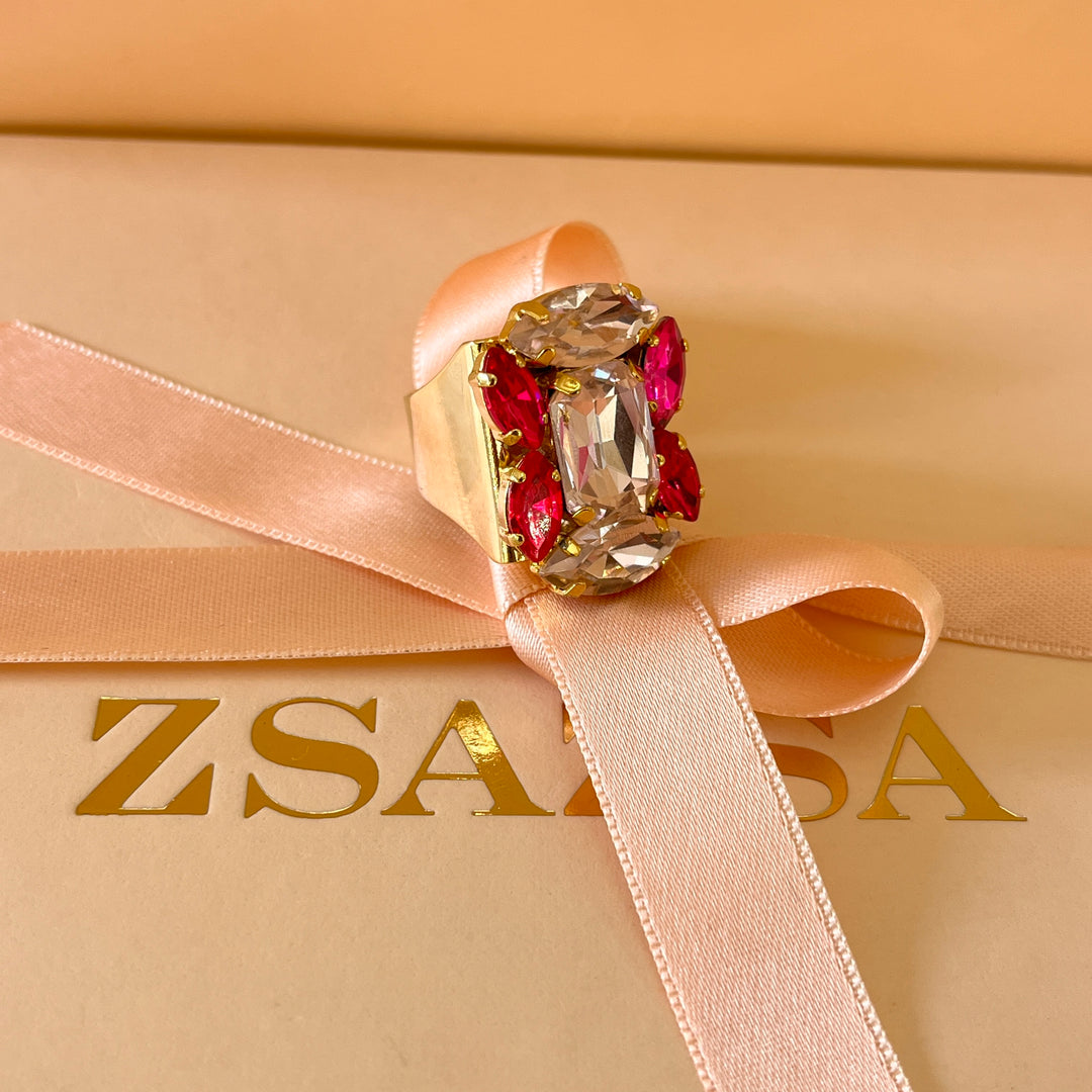 Fuchsia & light pink Swarovski crystals ring