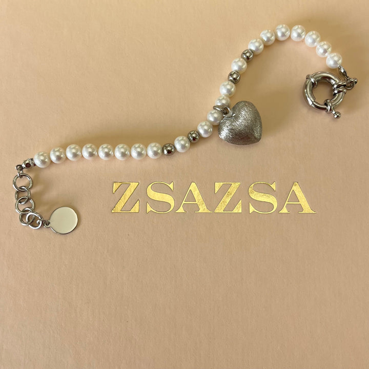 Heart grey & pearls set