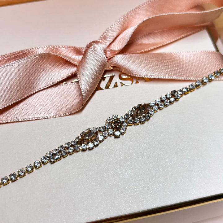 Marquise and flower bronze rhinestone bracelet