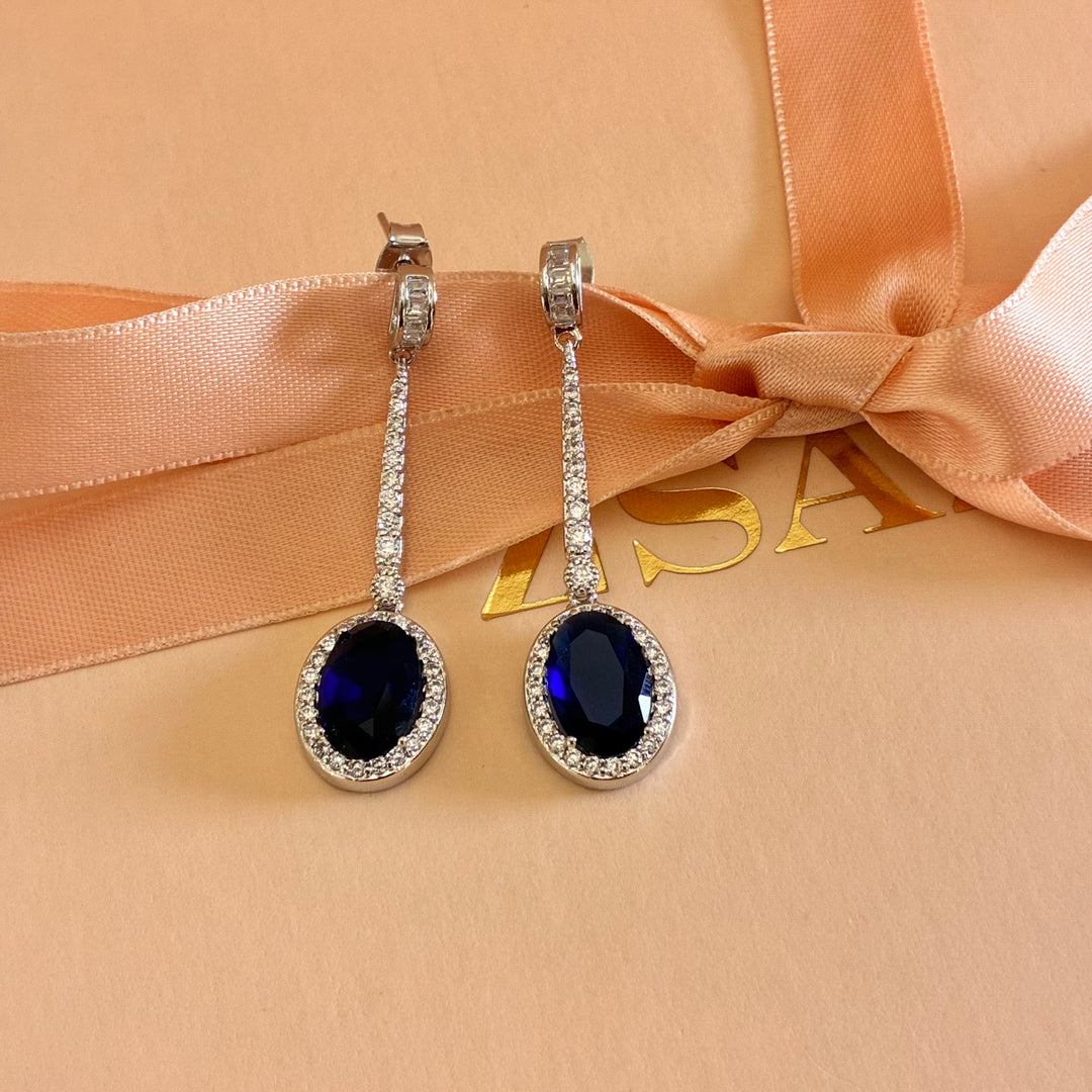 Navy blue zircone oval long earrings