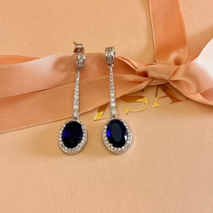 Navy blue zircone oval long earrings