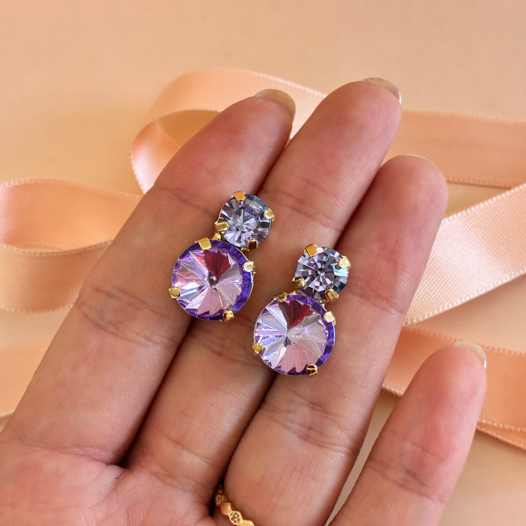 Double round lilac gold plated earrings