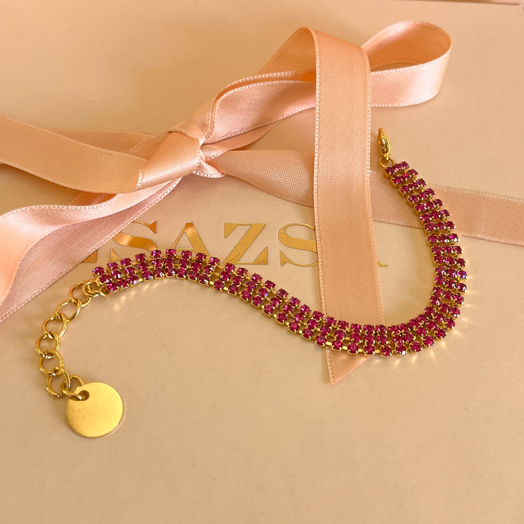 Fuchsia Swarovski crystals 3 rows bracelet