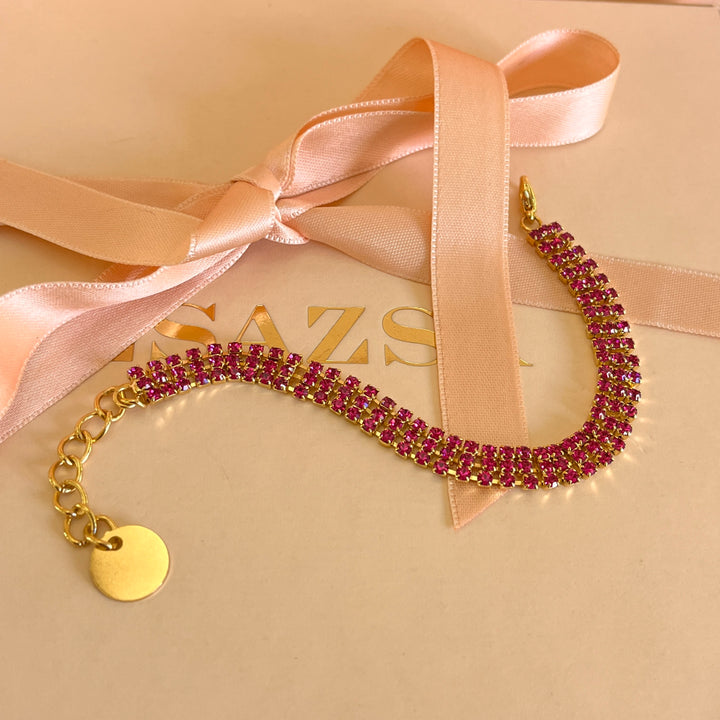 Fuchsia Swarovski crystals 3 rows bracelet