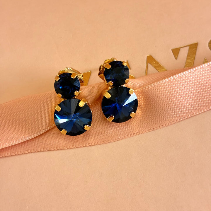 Double round navy blue gold plated earrings