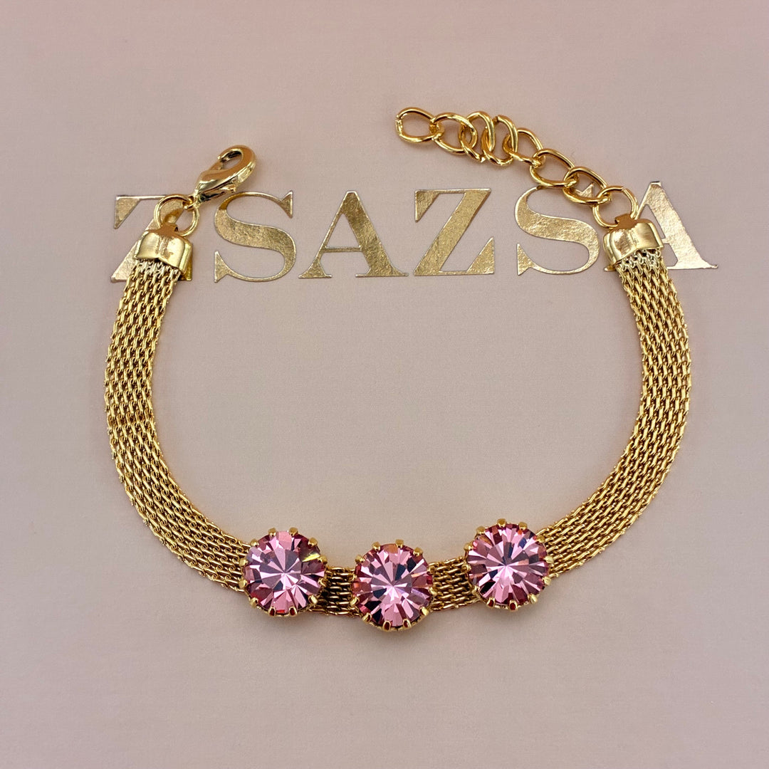 Pink Preciosa crystals gold plated set