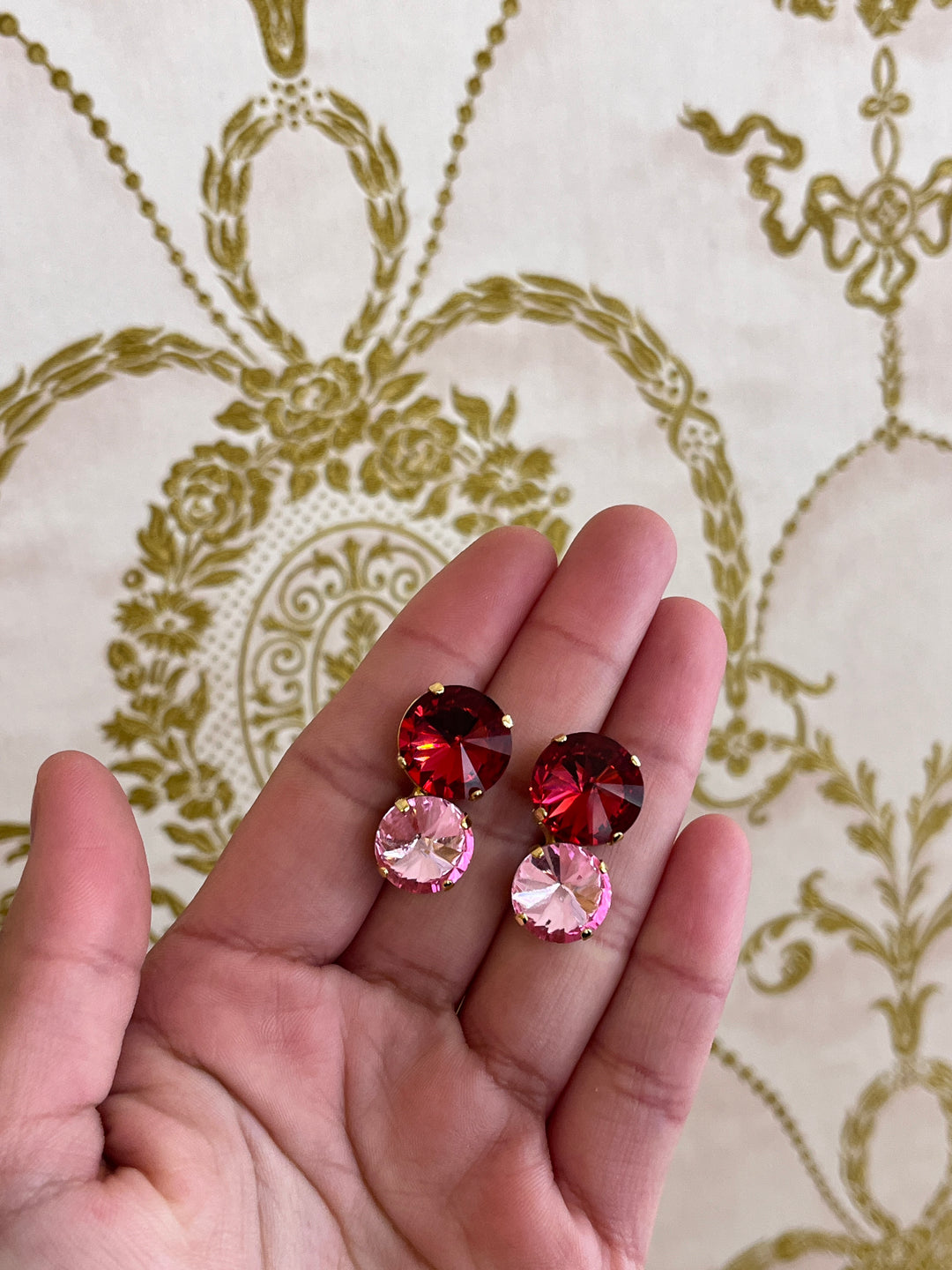 Preciosa Crystals pink and red earrings