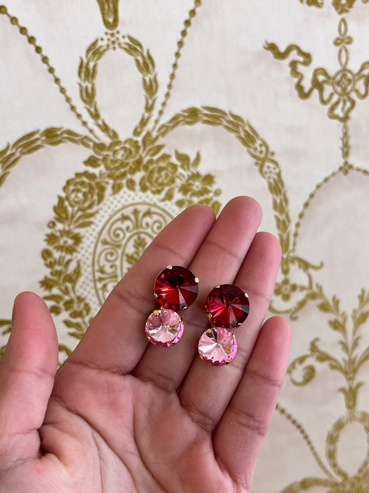 Preciosa Crystals pink and red earrings