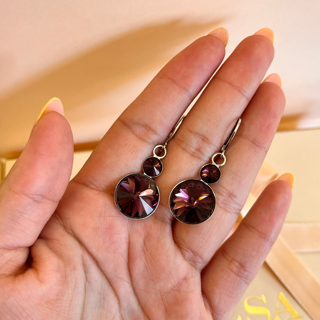 Purple Swarovski crystals hooks and bracelet