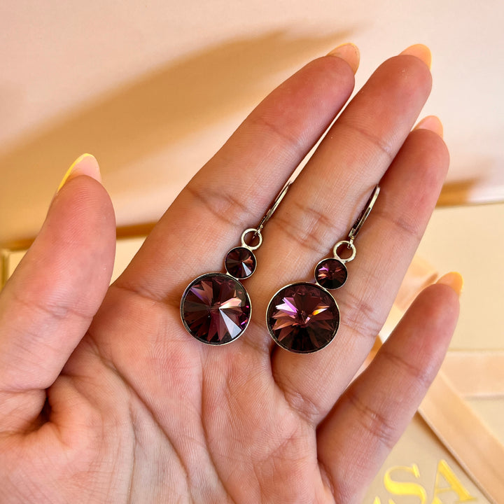 Purple Swarovski crystals hooks and bracelet