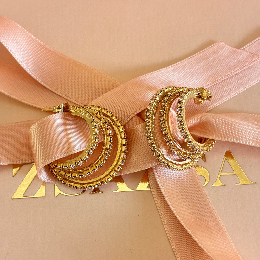 Peach Swarovski crystals gold plated half hoop