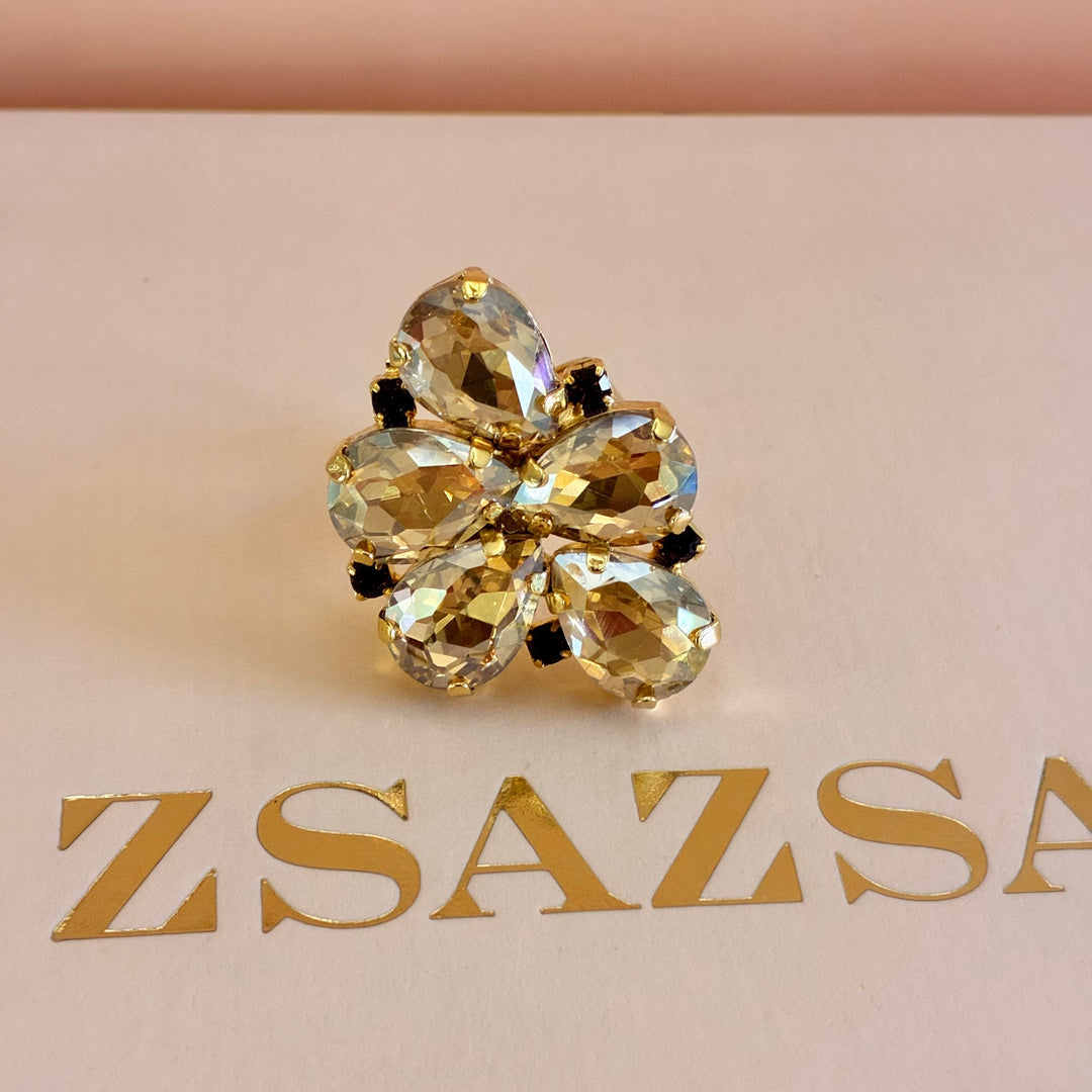 Champagne and brown Preciosa crystals pendant and ring