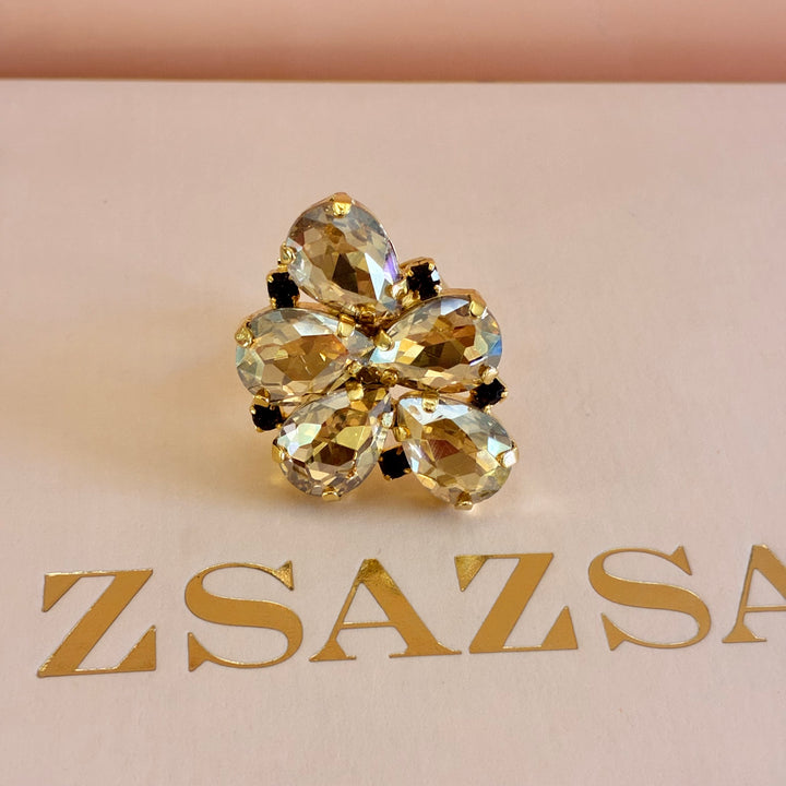 Champagne and brown Preciosa crystals pendant and ring