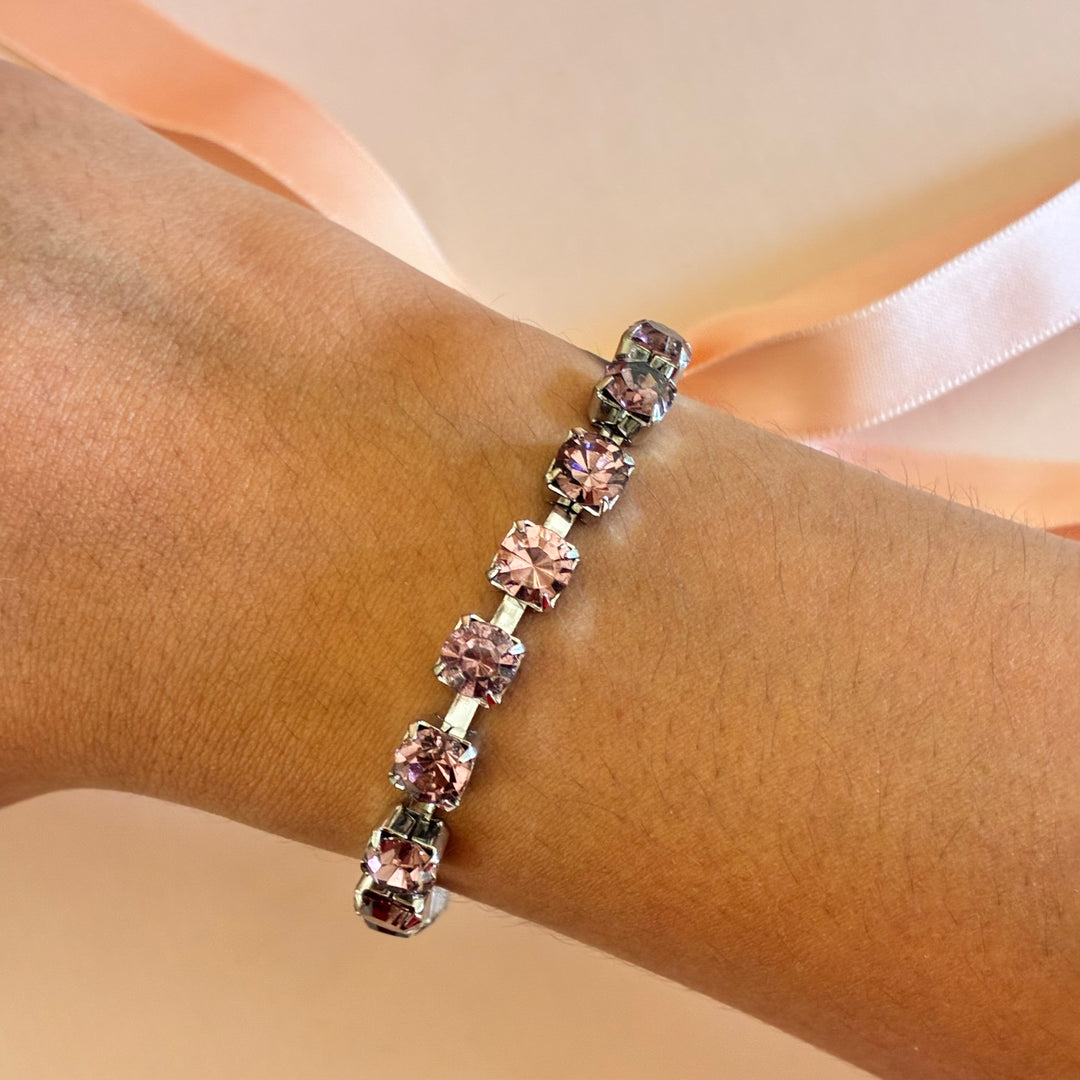 Mauve Swarovski crystals silver bracelet
