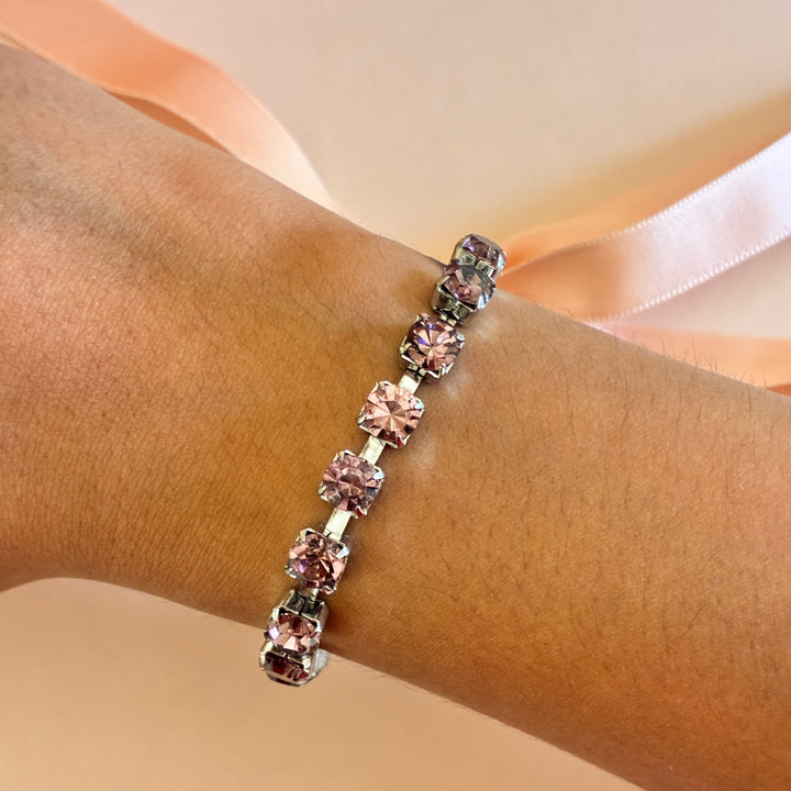 Mauve Swarovski crystals silver bracelet