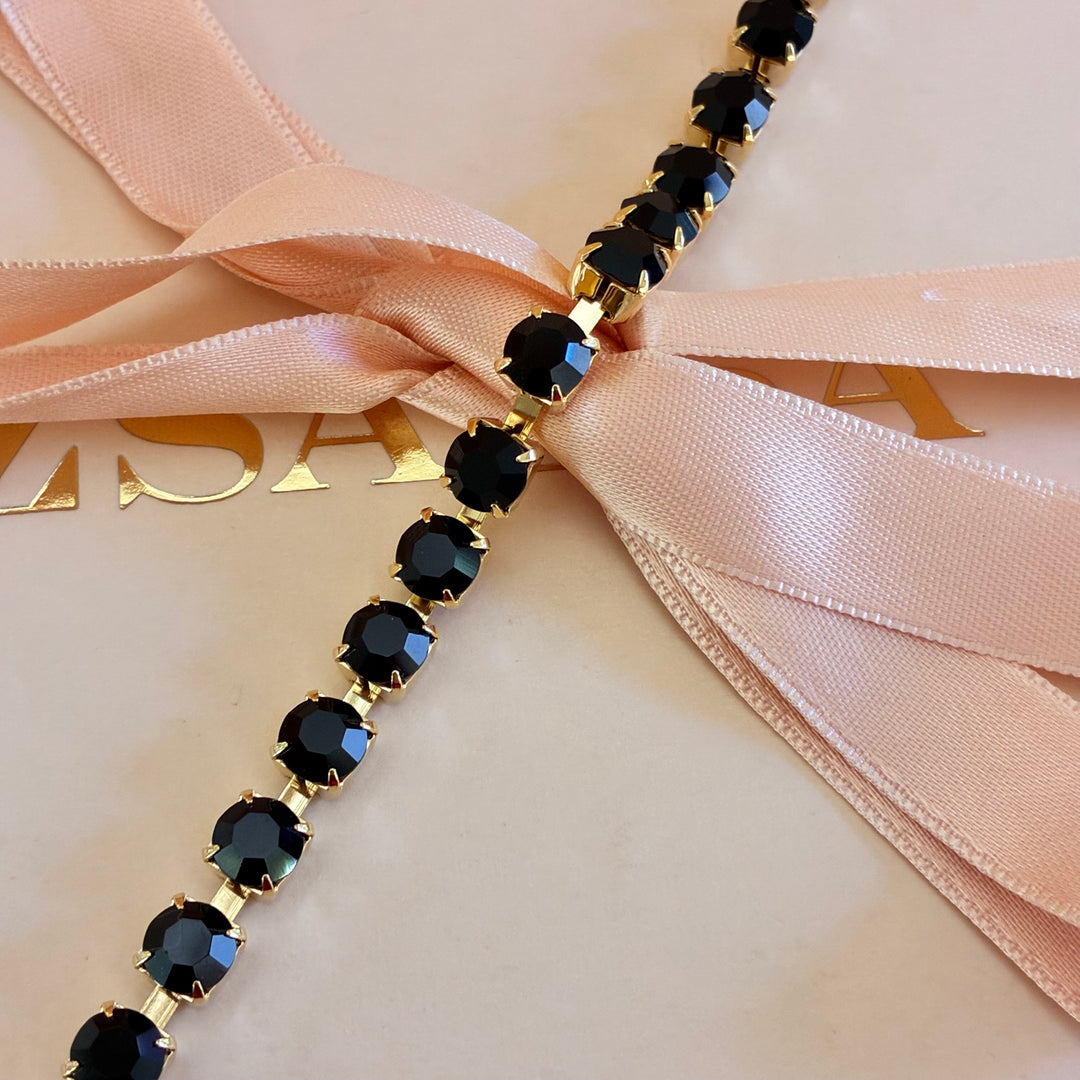 Black Preciosa crystals gold plated bracelet