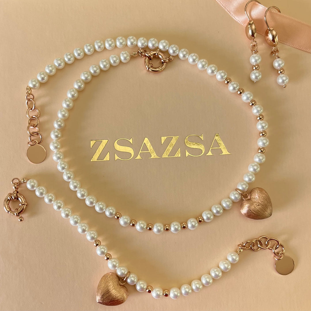 Heart rose gold & pearls set